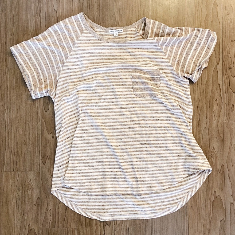 James Perse Light Brown & White Stripe Crew